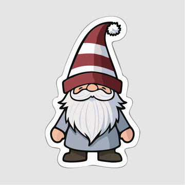 Cute cartoon gnome with striped hat and white beard