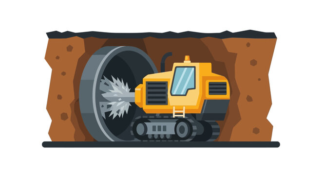 Tunnel Boring Machine Illustration - Heavy Underground Excavation and Mining Equipment Vector