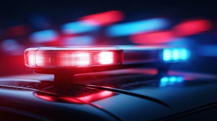 Naklejka premium Close-up View of Police Vehicle Light Bar Illuminating in Red and Blue for Emergency Response Scenario