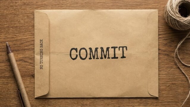 Close up of an envelope with the word Commit in bold letters