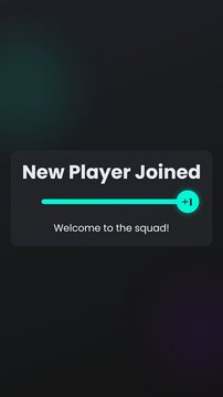 New Player Joined Animated Notification. Vertical Gaming UI Pop-up. Welcome to the Squad Motion Graphic with Progress Bar