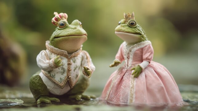 Fairy tale frog prince and princess concept