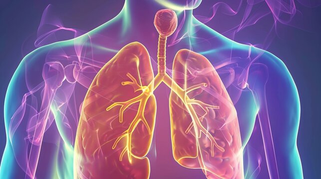 Bronchitis respiratory disease medical concept, inflammation of bronchial tubes, acute and chronic bronchitis symptoms, cough phlegm breathing difficulty, human respiratory system anatomy healthcare