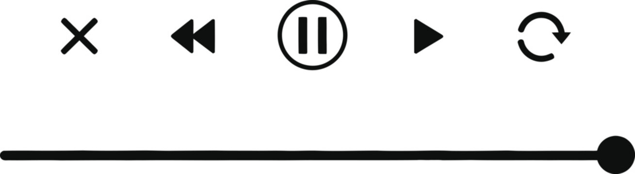 Minimalist Media Player Control Icons and Progress Bar Set for UI UX Design and App Interfaces