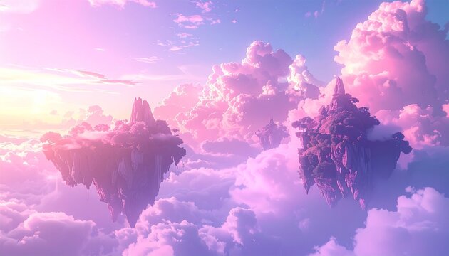 Surreal Dreamcore Fantasy Pastel Clouds Floating Islands Magical Sky Background