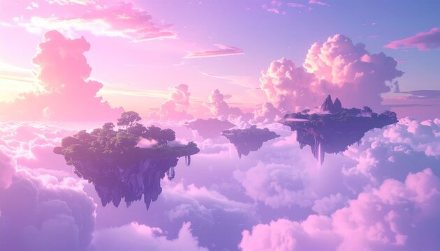 Surreal Dreamcore Fantasy Pastel Clouds Floating Islands Magical Sky Background