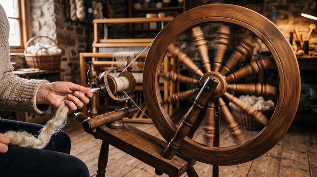 Spinning Wheel Motion Blur With Wool Fiber 