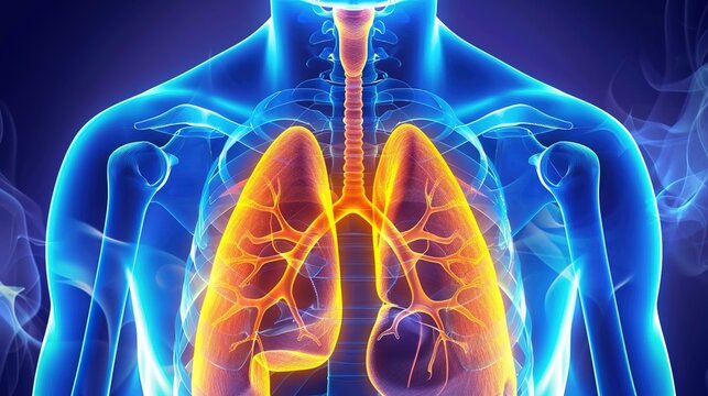 Bronchitis respiratory disease medical concept, inflammation of bronchial tubes, acute and chronic bronchitis symptoms, cough phlegm breathing difficulty, human respiratory system anatomy healthcare