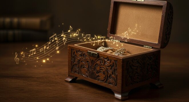Music notes from treasure chest.