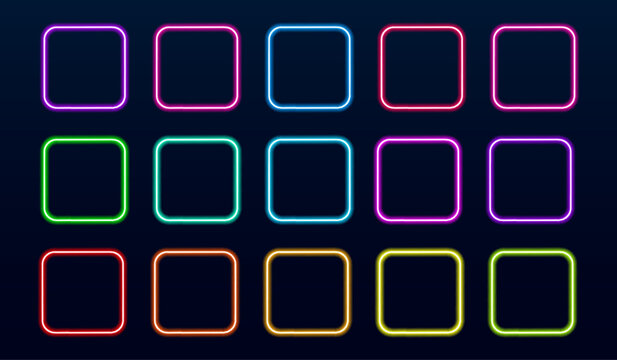 Neon square set frame with vibrant glow effect. Smooth gradient lines form a minimal futuristic box. Perfect for UI layouts and digital banners.