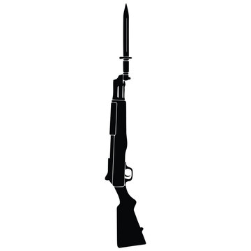 Rifle vector illustration silhouette of vintage bayonet firearm isolated on white background.