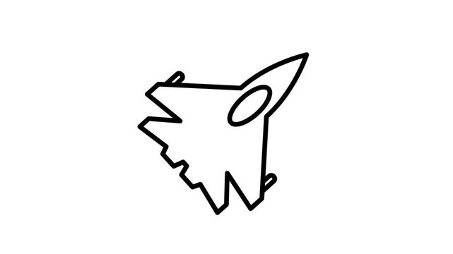 Fighter Jet Icon, Minimalist Outline Animation, Seamless Loop, 4K Transparent Background