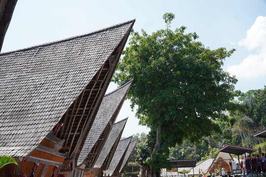 Traditional Batak house in Samosir, Huta Siallagan, Lake Toba, Sumatra, Indonesia