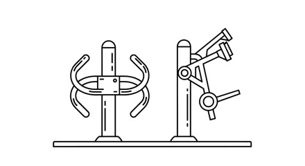 Fototapeta premium Line art illustration showing various pieces of outdoor gym or street workout exercise equipment used for public fitness in park settings.