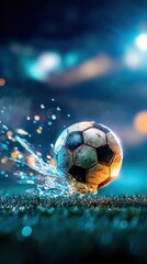 Fototapeta premium Soccer ball in Motion: A classic soccer ball, captured mid-flight against a blurred background, creating a sense of dynamic action. the epitome of athleticism and excitement.