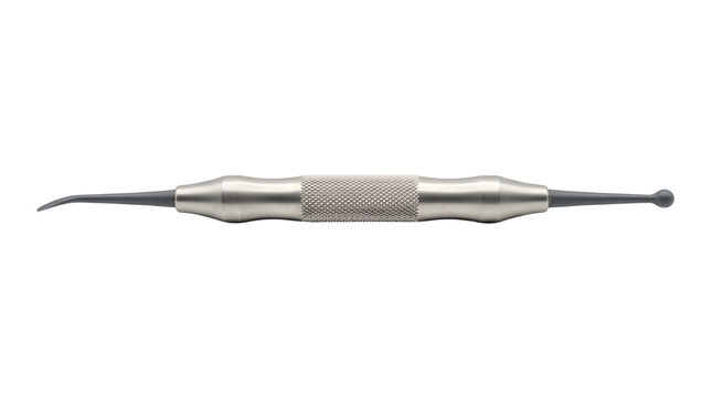 Professional dental probe instrument, stainless steel double-ended scaler tool, medical equipment for dentistry and oral hygiene isolated on white