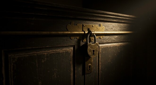 old metal door lock closeup.