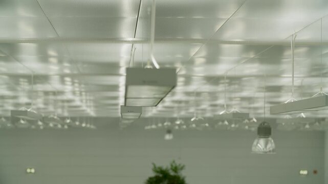 Modern Suspended Ceiling with Lighting and Ventilation in Spacious Interior