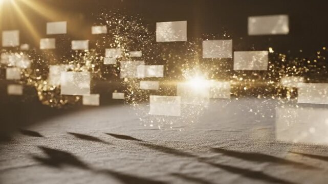 Floating squares and bokeh lights with sun flare