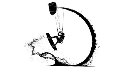 Kite Surfer Silhouette Performing Trick with Water Splash © Anggrek