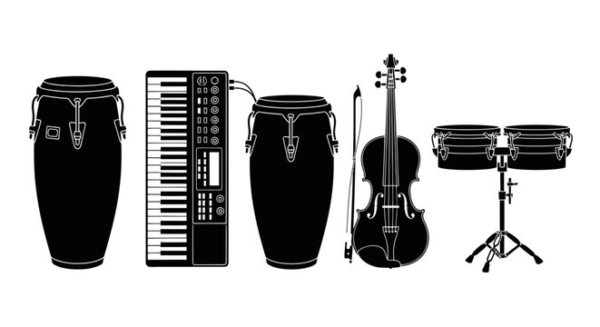 Musical Instruments on a white background.