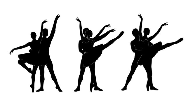 Silhouettes of dancing women performing ballet.