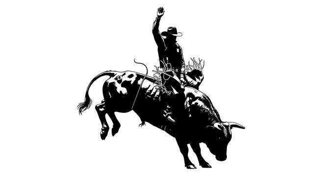 Man riding a bucking bull.