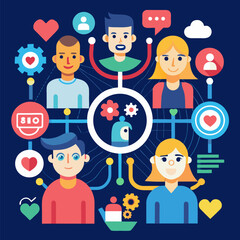 Fototapeta premium Conceptual Flat Illustration of Family Support, Community Connection and Social Welfare System