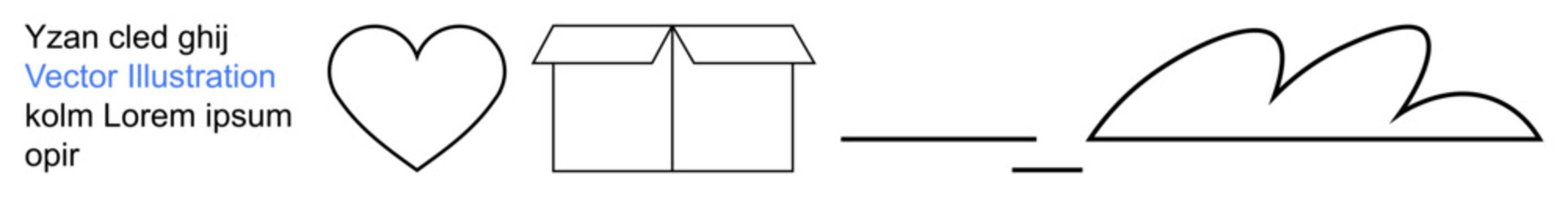 Love, supply chain, connection, minimalism, shipping, creativity. A heart, box line and cloud in thin black outline. Love and supply chain in abstract design