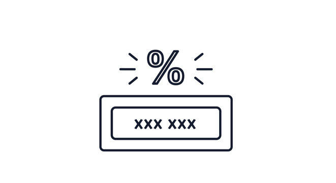 Percentage sign above an input field with hidden characters represents discount codes or promotional offers for online shopping.