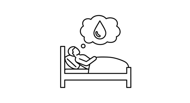Person sleeping in bed dreaming of a water drop represents issues like bedwetting or thirst during overnight rest and health.