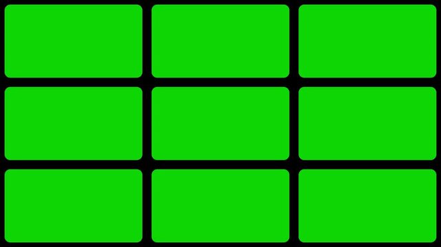Animated grid collage rectangles for split-screen bento animations or video editing. Colored containers on a black background.