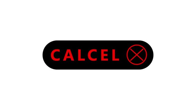 Black Oval Button with Red Text Cancel and a Red Circle with an X Symbol Inside on a White Background Signifying a Stop or Negative Command