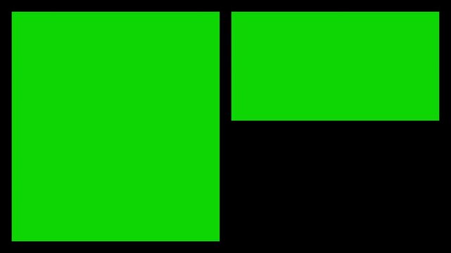 Animated grid collage rectangles for split-screen bento animations or video editing. Colored containers on a black background.
