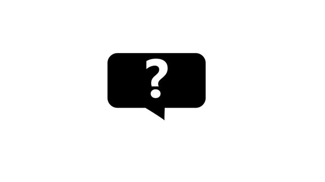 White Question Mark Inside a Black Speech Bubble Against a Solid White Background Representing Inquiry or Uncertainty in Digital Communication and User Interface
