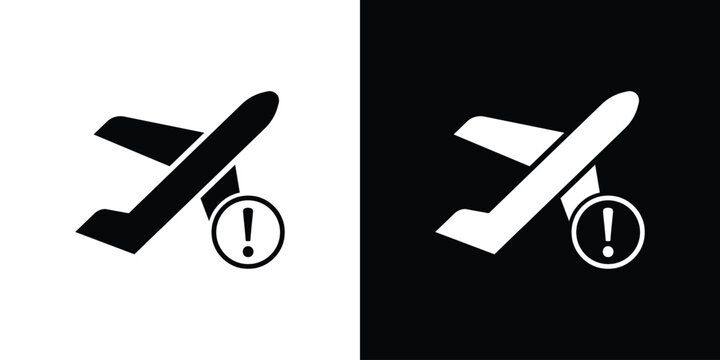 Clean airplane icon paired with a circular exclamation point. Perfect for status updates, flight notifications, important travel alerts, and aviation information systems.