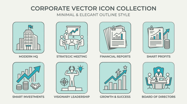 brush Corporate vector icons, business outline symbols, elegant company logos, minimal management illustrations isolated on White Background three