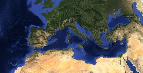Mediterranean Sea Europe North Africa Satellite View © Aerial View