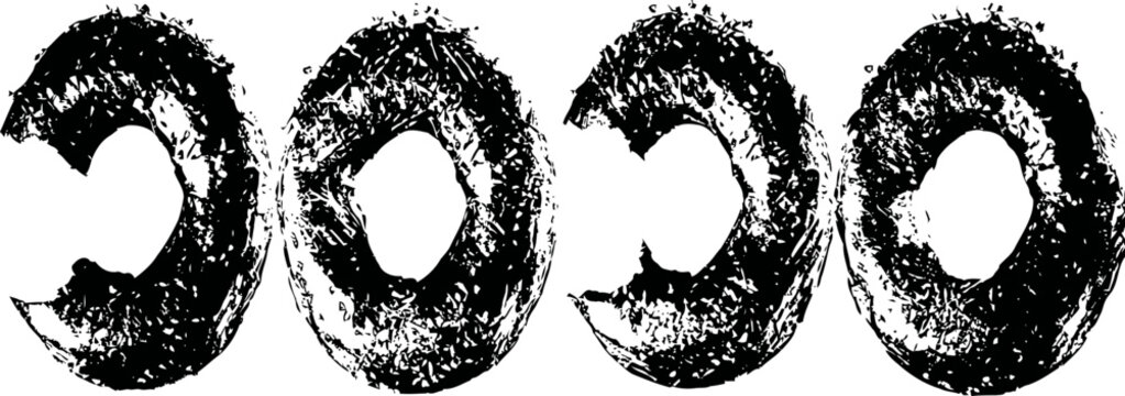grunge black textured circular shapes with brush stroke isolated on white