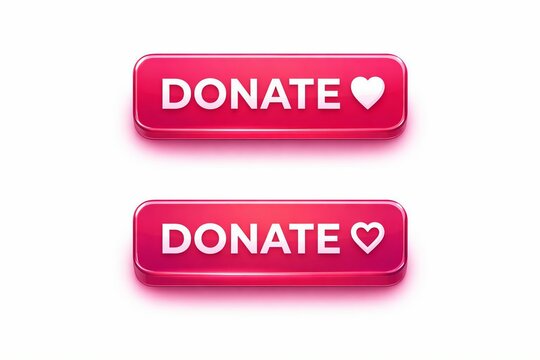 Pink donate button with heart icon in 3d style
