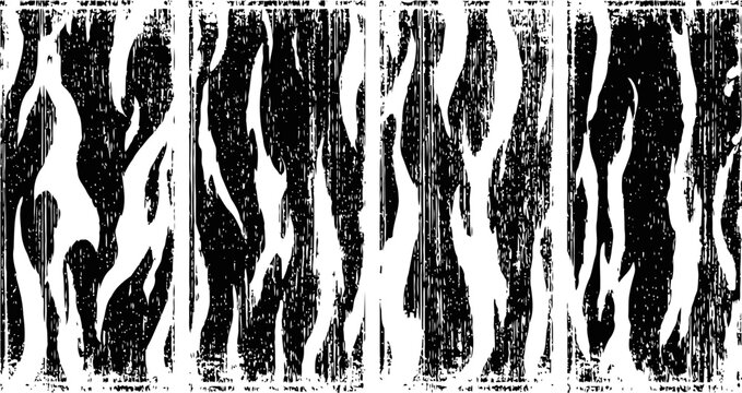 black and white distressed tiger stripe pattern abstract grunge animal print background with rough texture