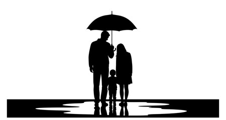 Family with umbrella silhouette on transparent background © Muskan