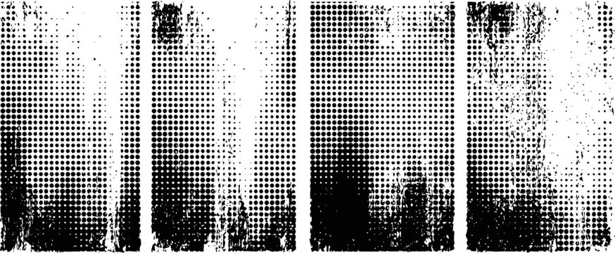 Grunge halftone texture set with vertical stripes and distressed overlay effect for design backgrounds