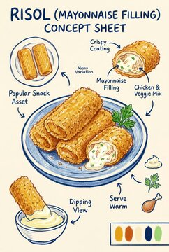 Delicious Risol with Mayonnaise Filling Concept Sheet Illustration.
