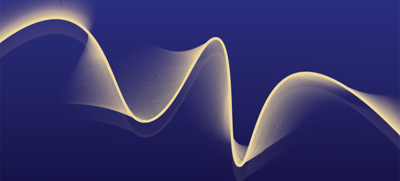Abstract luxury blue gradient with shining gold flowing lines. Modern luxury line wave pattern background suitable for banner, poster, award, brochure, cover, flayer.