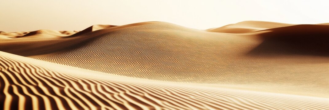 Sand dunes stretch across the desert under warm sunlight in a vast and open landscape during the day