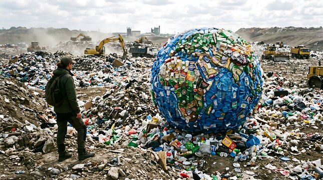 A visual metaphor highlighting overconsumption and environmental damage caused by disposable culture.