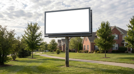 Fototapeta premium Billboard mockup, blank screen, outdoor advertising display, suburban setting, daytime
