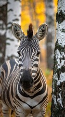Obraz premium Zebra in the birch forest