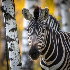 Obraz premium Zebra in the birch forest